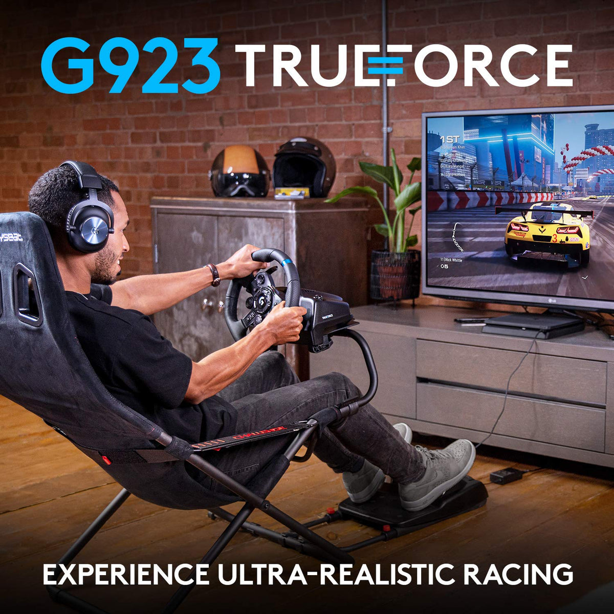 Logitech G923 Racing Wheel and Pedals for PS 5, PS4 and PC featuring TRUEFORCE up to 1000 Hz Force Feedback, Responsive Pedal, Dual Clutch Launch Control, and Genuine Leather Wheel Cover PlayStation|PC Wheel Only