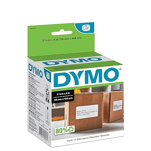 DYMO LW Shipping Labels | 2-1/8" x 4" (54 x 104mm) | Black Print on White Labels | for LabelWriter Label Printers | 1 Roll of 220 2 1/8'' x 4'' Standard Shipping Labels Standard Packaging