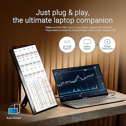 ASUS ZenScreen 16” Portable USB Monitor (MB169CK) - Full HD, IPS, Dual USB-C, Eye Care, Flicker Free, Blue Light Filter, Anti-Glare Surface, 360° Kickstand, 40GB RAM | 2TB SSD