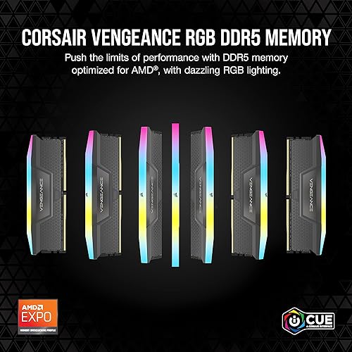 CORSAIR VENGEANCE RGB DDR5 RAM 32GB (2x16GB) 5600MHz CL36 AMD EXPO iCUE Compatible Computer Memory - Gray (CMH32GX5M2B5600Z36K)