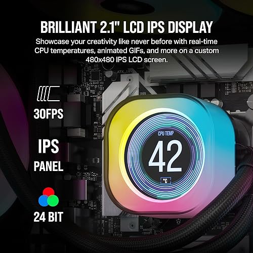 CORSAIR iCUE Link H150i LCD Liquid CPU Cooler - 360mm AIO - QX120 RGB Fans - 2.1” IPS LCD Screen - Fits Intel LGA 1700, AMD AM5 - iCUE Link System Hub Included - Black Black 360mm AIO