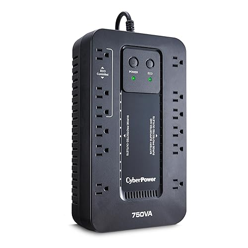 CyberPower EC750GTAA Ecologic Battery Backup & Surge Protector UPS System, 750VA/450W, 12 Outlets, ECO Mode, Compact Uninterruptible Power Supply, TAA Certified