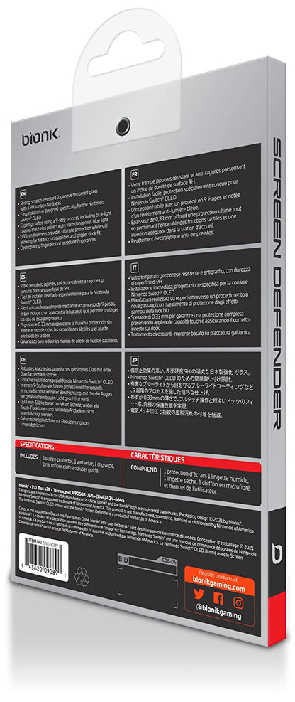 Bionik Screen Protector For Nintendo Switch (OLED): Tempered Glass, 9H Surface Hardness, Scratch Resistant Switch OLED