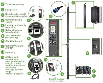 APC Netshelter Switched Rack PDU, 9000 Series, APDU9953, 0U Vertical, 230V, 32A, Input Plug IEC 309 32A, 9.8' Cord