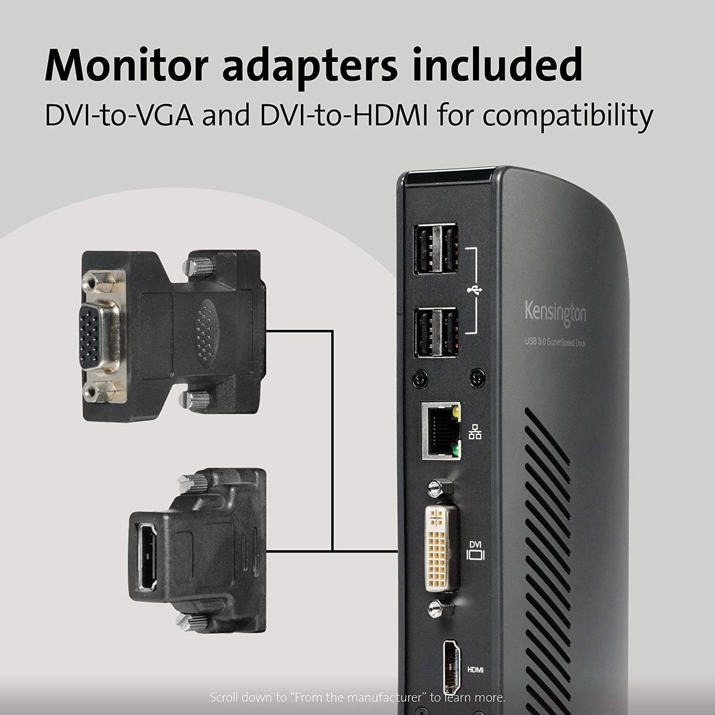 Kensington USB 3.0 Dual Display Docking Station for Windows, MacBooks, and Surface (K33972US) USB-A Dual 2K