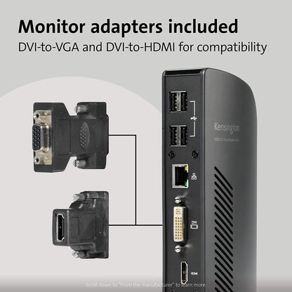 Kensington USB 3.0 Dual Display Docking Station for Windows, MacBooks, and Surface (K33972US) USB-A Dual 2K