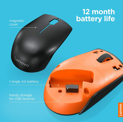 Lenovo 300 Wireless Compact Mouse, Black, 1000 dpi, Ultra-portable design, Up to 12 months battery life, GX30K79402