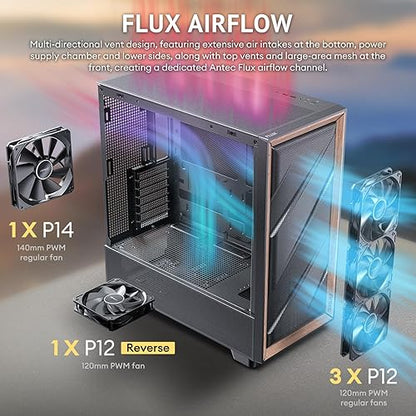 Antec Flux SE, Sound-Dampening Side Panels, 5 x PWM Fans Included, Front Panel with Walnut Wood, Type-C, 420mm Radiator& Back Connect Motherboard Support, Silent Case, Mid E-ATX Tower PC Case