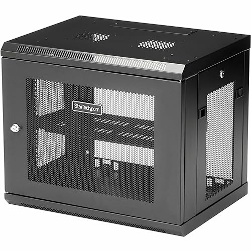 StarTech.com 2-Post 9U Wall Mount Network Cabinet w/ 1U Shelf, 19 Wall-Mounted Server Rack for IT / Data Computer Equipment Depth (6 to 15) Cabinet