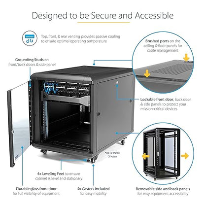 StarTech.com 4-Post 15U Server Rack Cabinet, 19 Data Rack Cabinet for IT / Network Equipment, with Adjustable Mounting Rails 15U Cabinet