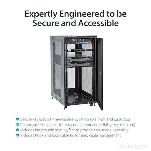 StarTech.com 4-Post 24U Server Rack Cabinet, 19 Data Rack Cabinet for IT / Network Equipment, with Adjustable Mounting Rails 24U Cabinet