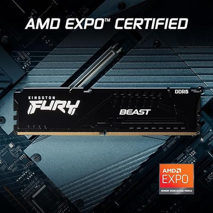 Kingston Fury Beast Black 16GB 6000MT/s DDR5 CL30 DIMM (Kit of 2) Desktop Gaming Memory - KF560C30BBEK2-16