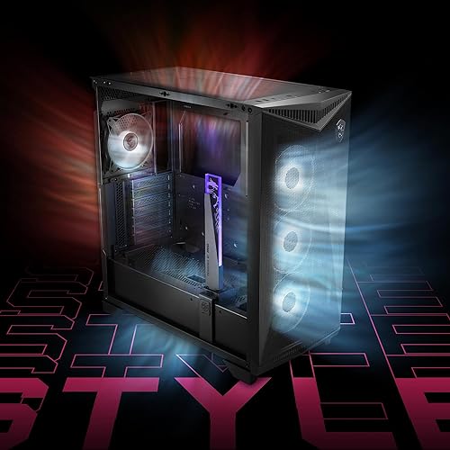 MSI Premium Mid-Tower PC Gaming Case – Tempered Glass Side Panel – 4X ARGB 120mm Fan – Liquid Cooling Support up to 360mm Radiator x 1 – Cable Management System – MPG GUNGNIR 300R Airflow
