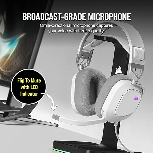 Corsair HS80 RGB USB Premium Gaming Headset with Dolby Audio 7.1 Surround Sound (Broadcast-Grade Omni-Directional Microphone, Memory Foam Earpads, High-Fidelity Sound, Durable Construction) White Wired White