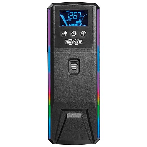 Tripp Lite Pure Sine Wave Gaming UPS Battery Backup, 1500VA 900W 120V, Detachable LCD, Automatic Voltage Regulation, USB, RGB LED Lights, 3-Year Warranty & $250K Insurance (SMART1500PSGLCD)