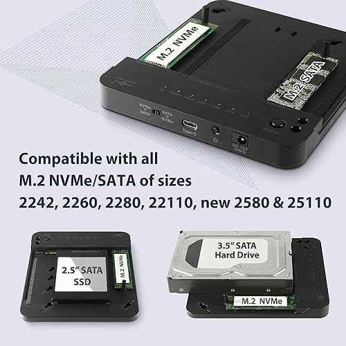 Multi-Function M.2/SATA Storage Adapter with Clone, for M.2 NVMe, M.2 SATA, SSD, HDD, 2.5, 3.5 SATA (CB-M2SAT-U3)