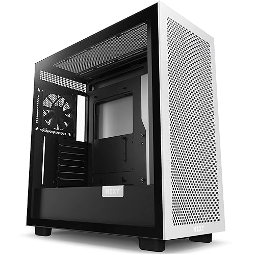 NZXT H7 Flow - CM-H71FG-01 - ATX Mid Tower PC Gaming Case - Front I/O USB Type-C Port - Quick-Release Tempered Glass Side Panel - White/Black