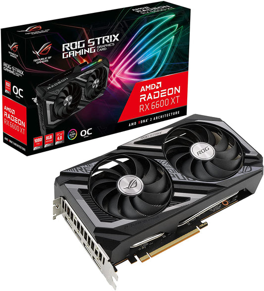ASUS ROG Strix AMD Radeon RX 6600 XT OC Edition Gaming Graphics Card (AMD RDNA 2, PCIe 4.0, 8GB GDDR6, HDMI 2.1, DisplayPort 1.4a, Axial-tech Fan Design, Super Alloy Power II, GPU Tweak II)