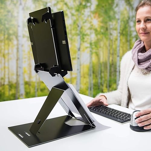 R-Go Riser Duo Tablet and Laptop Stand, 2 in 1 Dual Stand, Ergonomic, Ultra-Thin Aluminum, Adjustable Portable, for 10-22" MacBook/Air Pro/Dell XPS/Lenovo/Tablet, Support up to 11ibs, Black