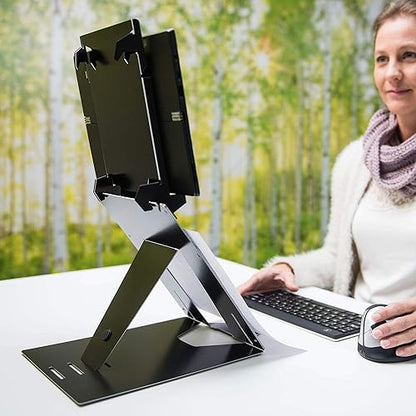 R-Go Riser Duo Tablet and Laptop Stand, 2 in 1 Dual Stand, Ergonomic, Ultra-Thin Aluminum, Adjustable Portable, for 10-22" MacBook/Air Pro/Dell XPS/Lenovo/Tablet, Support up to 11ibs, Black
