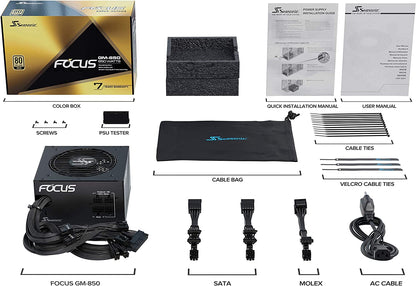 Seasonic Focus SSR-850FM, 850W 80+ Gold, Semi-Modular, Fits All ATX Systems, Fan Control in Silent and Cooling Mode, 7 Year Warranty, Perfect Power Supply for Gaming and Various Application