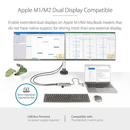 StarTech.com USB-C Multiport Adapter w/Attached USB-C to USB-A Dongle, Dual HDMI (4K30Hz/1080p60Hz), 3X USB-A 5Gbps, Mini Travel Dock, Laptop Docking Station, 1.3ft/40cm Cable (167B-USBC-MULTIPORT)