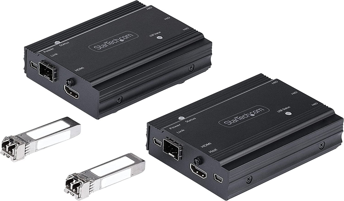 StarTech.com 4K HDMI KVM Extender Over Fiber - HDMI Video &amp; USB Remote KVM Switch/Console Extender - up to 984ft/300m (MultiMode) - 2X 10G MMF SFP+ modules - KVM Extension Kit (TX/RX) (SV565FXHD4KU)