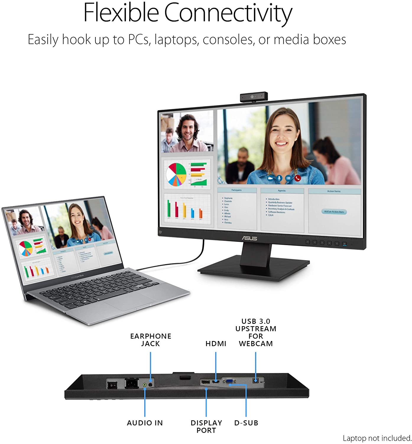 ASUS BE24EQK 23.8” Business Monitor with Webcam, 1080P Full HD IPS, Eye Care, DisplayPort HDMI, Frameless, Built-in Adjustable 2MP Webcam, Mic Array, Stereo Speaker, Video Conference 23.8" IPS w/Webcam &amp; DisplayPort