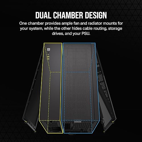 CORSAIR 2500X Small-Tower mATX Dual Chamber PC Case – Panoramic Tempered Glass – Reverse Connection Motherboard Compatible – No Fans Included – Black Tempered Glass Black