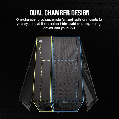CORSAIR 2500X Small-Tower mATX Dual Chamber PC Case – Panoramic Tempered Glass – Reverse Connection Motherboard Compatible – No Fans Included – Black Tempered Glass Black