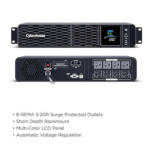 CyberPower CP2000PFCRM2U PFC Sinewave UPS Battery Backup and Surge Protector, 2000VA/1200W, 8 Outlets, AVR, Short Depth 2U Rackmount, UL Certified Rackmount 2U 2000VA
