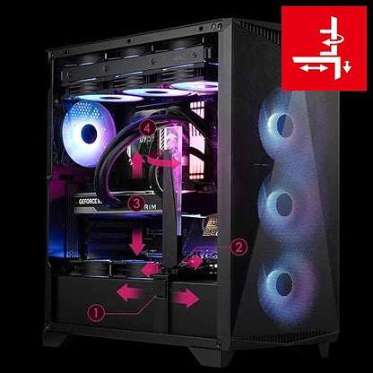 MSI Premium Mid-Tower PC Gaming Case – Tempered Glass Side Panel – 4X ARGB 120mm Fan – Liquid Cooling Support up to 360mm Radiator x 1 – Cable Management System – MPG GUNGNIR 300R Airflow