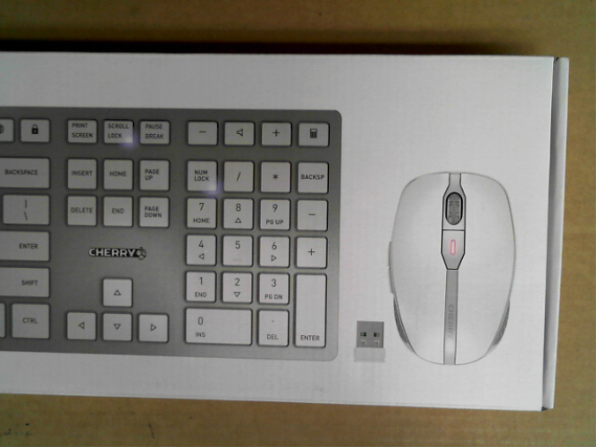 OPEN BOX - CHERRY DW 9100 Slim Wireless Keyboard and Mouse Set Combo Rechargeable with SX Scissor Mechanism, Silent keystroke Quiet Typing with Thin Design for Work or Home Office. (White & Silver)