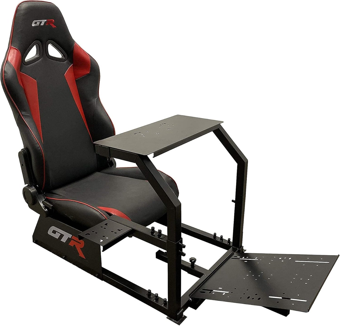 GTR Simulator GTA Model Silver Frame With Adjustable Black/Red Leatherette Speciale Racing Seat Racing Driving Gaming Simulator Cockpit Chair