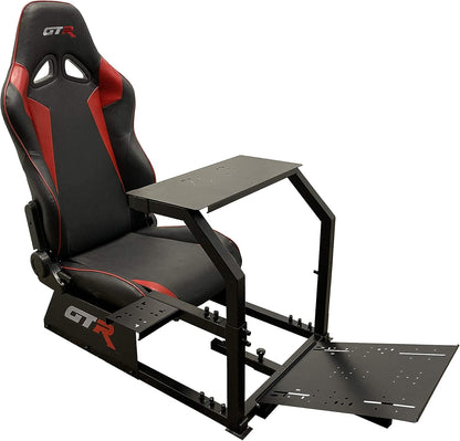 GTR Simulator GTA Model Silver Frame With Adjustable Black/Red Leatherette Speciale Racing Seat Racing Driving Gaming Simulator Cockpit Chair