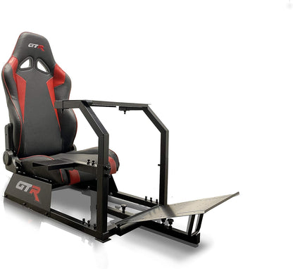 GTR Simulator GTA Model Silver Frame With Adjustable Black/Red Leatherette Speciale Racing Seat Racing Driving Gaming Simulator Cockpit Chair