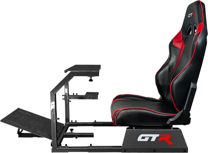 GTR Simulator GTA Model Silver Frame With Adjustable Black/Red Leatherette Speciale Racing Seat Racing Driving Gaming Simulator Cockpit Chair