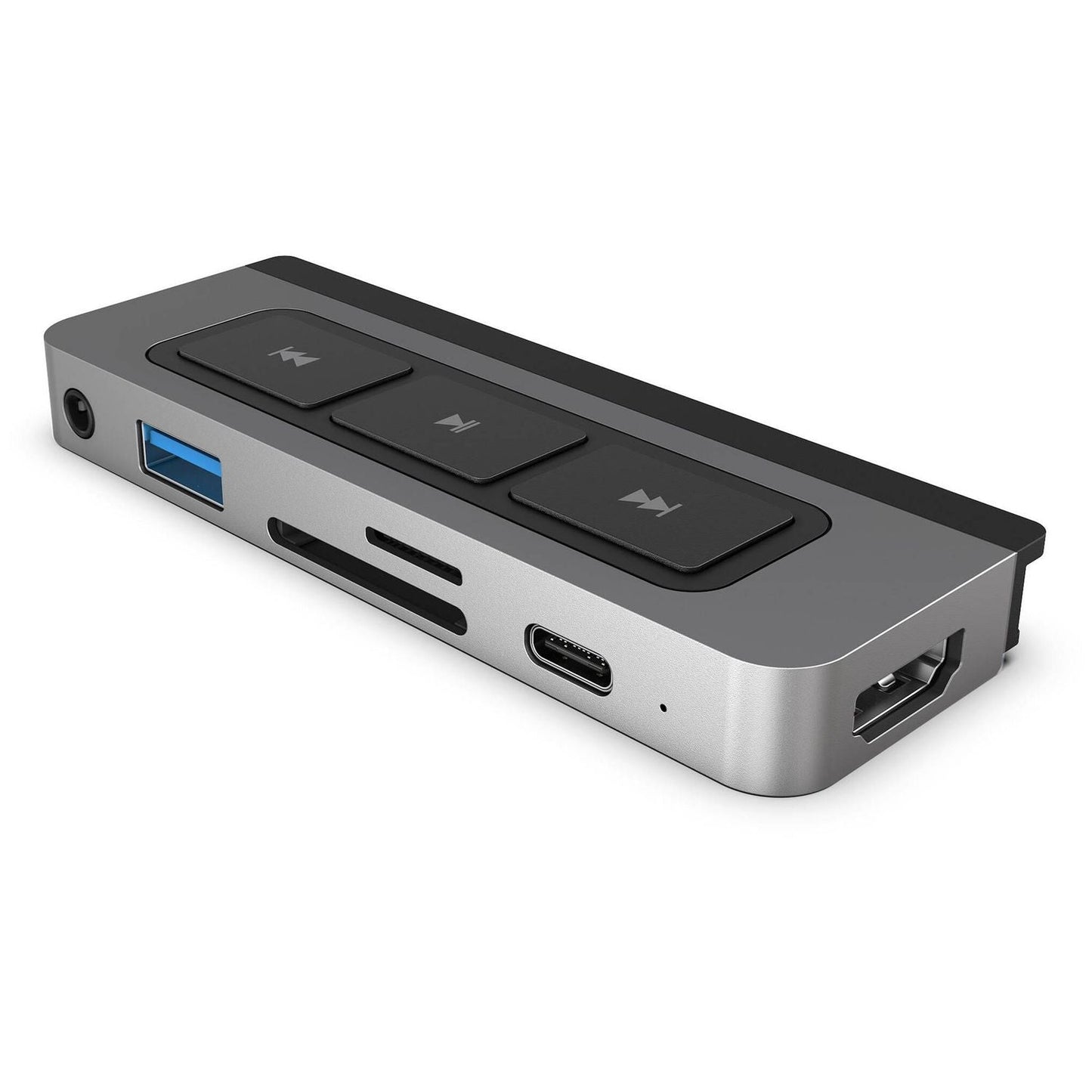 Hyper 6-in-1 USB-C Media Hub - Memory Card Reader - SD, microSD - 60 W - USB Type C - 4K - 3840 x 2160 - USB Type-A - USB Type-C - 1 x HDMI Ports - HDMI - Silver - Audio Line In - Wired - iPadOS - 60W