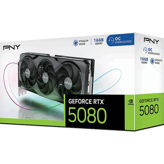 PNY NVIDIA GeForce RTX 5080 Graphic Card - 16 GB GDDR7 - 7680 x 4320 - 2.30 GHz Core - 2.62 GHz Boost Clock - 256 bit Bus Width - PCI Express 5.0 x16 - DisplayPort - 3 x DisplayPort - HDMI