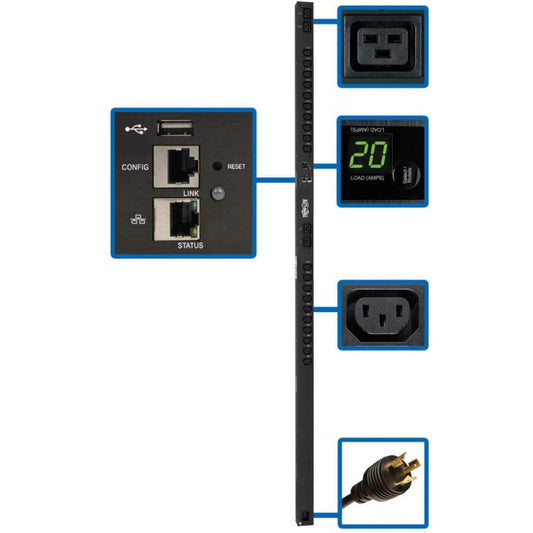 Tripp Lite 3.2–3.8kW Single-Phase Switched PDU With LX Platform Interface, 200–240V Outlets (20 C13 & 4 C19), C20/L6-20P, 0U