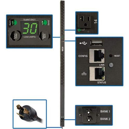 Tripp Lite Single-Phase Switched PDU - LX Platform Interface, 120V Outlets, 24 NEMA 5-15/20R, L5-30P Plug, 10ft Cord, 0U - PDUMVR30NETLX