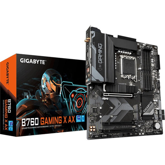 Gigabyte Ultra Durable B760 GAMING X AX Gaming Desktop Motherboard - Intel B760 Chipset - Socket LGA-1700 - ATX - Core, Pentium Gold, Celeron Processor Supported - 128 GB DDR5 SDRAM Maximum RAM - DIMM, UDIMM - 4 x Memory Slots
