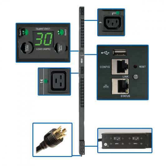 Tripp Lite 5/5.8kW Single-Phase Switched PDU, Outlet Monitoring, 208/240V Outlets (20 C13 & 4 C19), 0U, LX Platform Interface, TAA Power Distribution Unit (PDU)