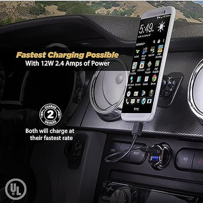 Scosche USBC242M 12 Watts per Port, 24W/4.8A Total Output USB Car Charger- The Fastest Charge Rate for Apple and Android Devices-Retail Packaging-Black Black Dual Port
