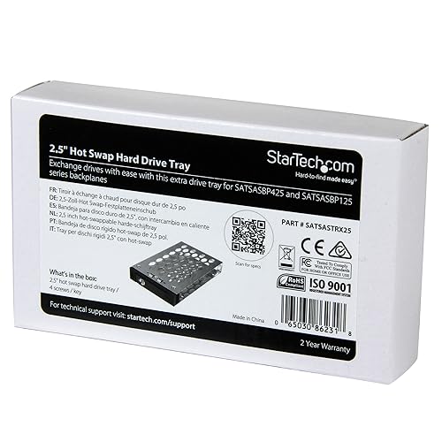 STARTECH 2.5" Hot Swap Hard Drive Tray, Extra SSD/HDD Drive Tray for One-Bay and Four-Bay Backplanes (SATSASBP125/SATSASBP425) Replacement Drive Tray