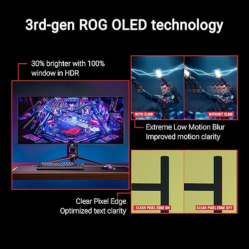 ASUS ROG Swift 39” Ultrawide 800R Curved OLED Gaming Monitor (PG39WCDM) - 21:9 (3440x1440), 240Hz, 0.03ms, G-SYNC Compatible, Custom Heatsink, Smart KVM, 90W USB-C, DisplayWidget, 3 yr Warranty