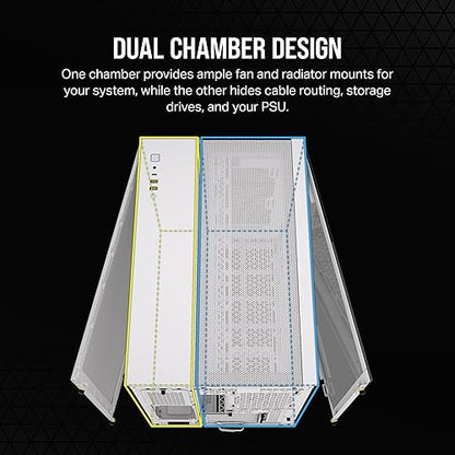 CORSAIR 2500D Airflow Small-Tower mATX Dual Chamber PC Case – Tempered Glass – Reverse Connection Motherboard Compatible – No Fans Included – White