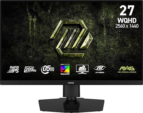 MSI MAG 274QPF E20 27-inch 2560 x 1440 (WQHD) Gaming Monitor, 200Hz, AMD Adaptive-Sync, HDR Ready, HDMI, VGA Port,VESA Mountable, Tilt, 4-Side Slim Bezel, 0.5ms, Black