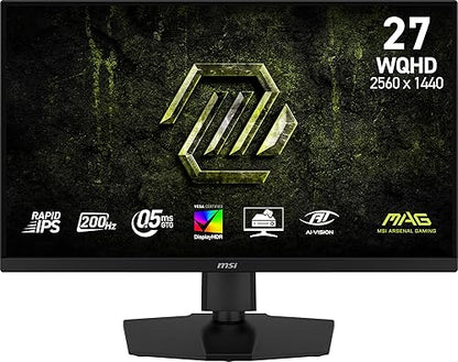 MSI MAG 274QPF E20 27-inch 2560 x 1440 (WQHD) Gaming Monitor, 200Hz, AMD Adaptive-Sync, HDR Ready, HDMI, VGA Port,VESA Mountable, Tilt, 4-Side Slim Bezel, 0.5ms, Black