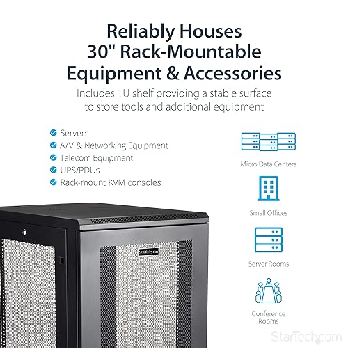 StarTech.com 4-Post 24U Server Rack Cabinet, 19 Data Rack Cabinet for IT / Network Equipment, with Adjustable Mounting Rails 24U Cabinet